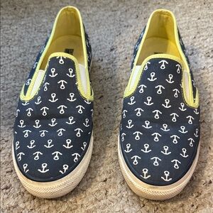 Sperry Navy and Yellow Anchor Slip-On Loafers